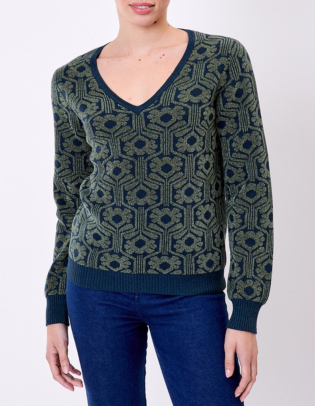 Jacquard knit V-neck sweater femme Princesse Nomade