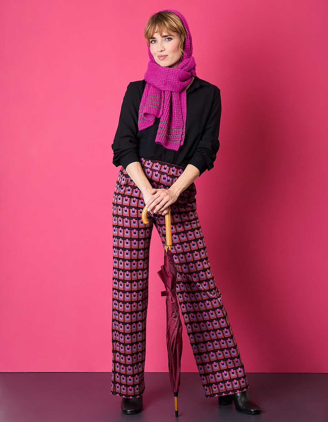 Organic jacquard knit wide-leg pants femme Princesse Nomade