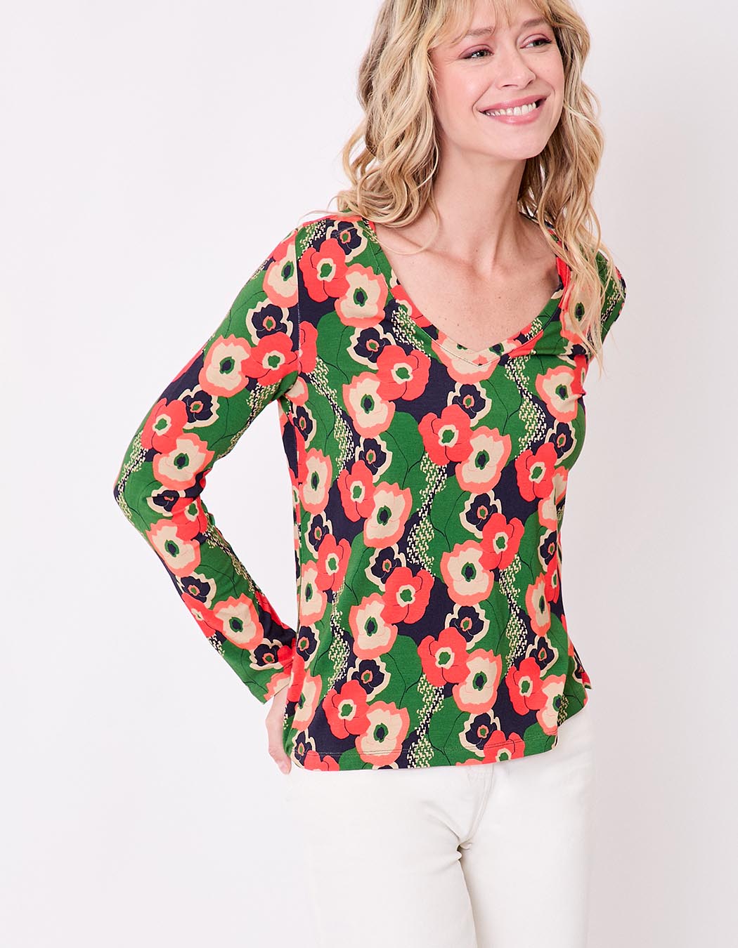 Flowing knit V-neck T-shirt femme Princesse Nomade