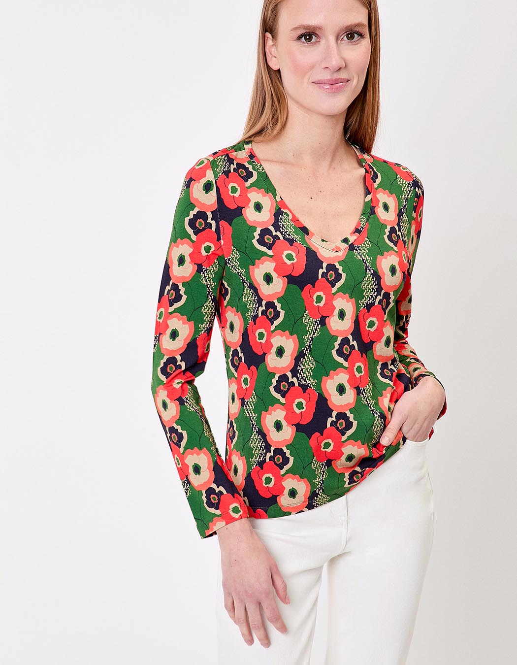 Flowing knit V-neck T-shirt femme Princesse Nomade