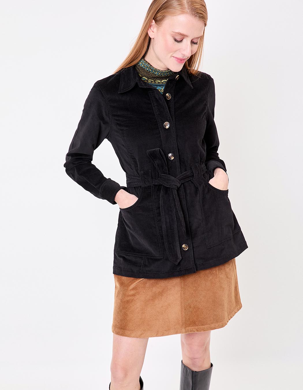 Belted mid-length corduroy jacket femme Princesse Nomade