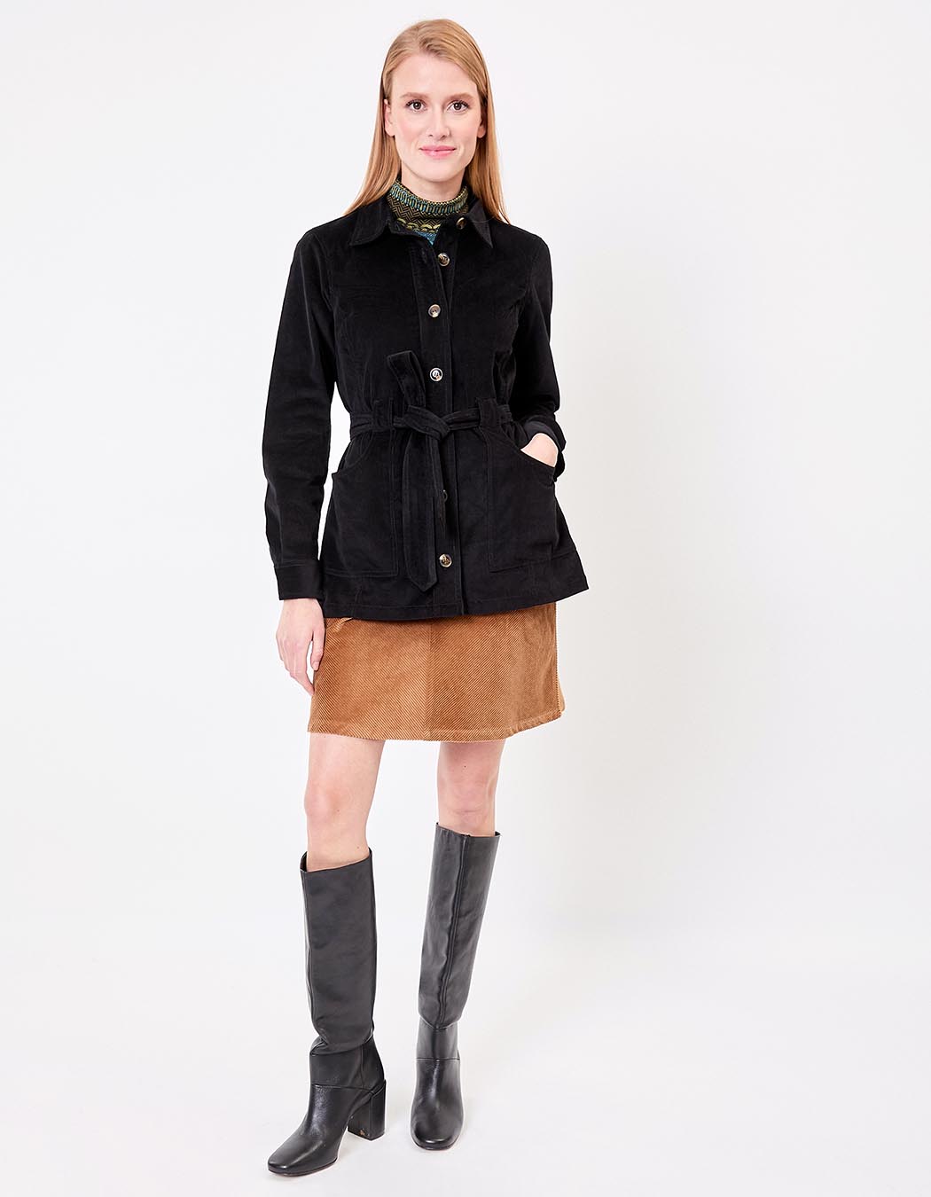 Belted mid-length corduroy jacket femme Princesse Nomade