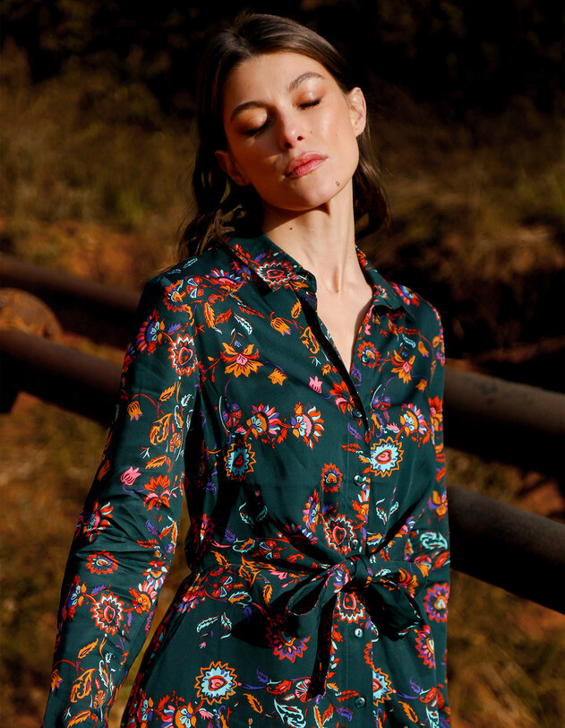 Tie-front fluid midi shirt dress femme La Fianc&eacute;e