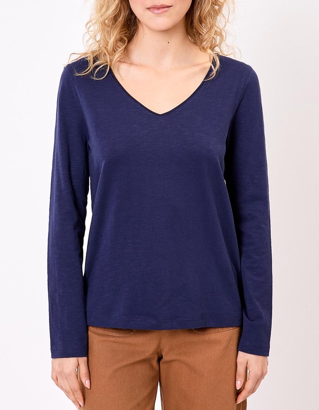 Plain organic cotton V-neck T-shirt femme La Fianc&eacute;e