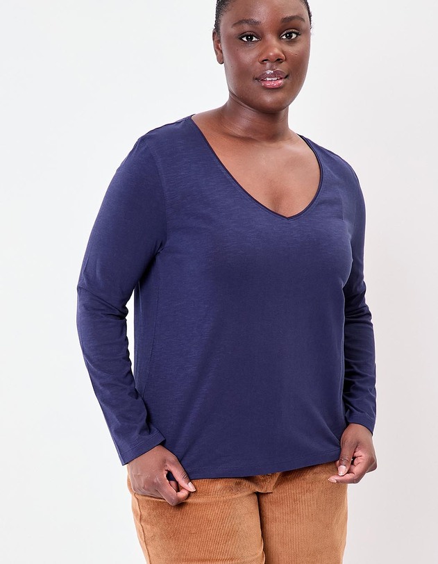 Plain organic cotton V-neck T-shirt femme La Fianc&eacute;e