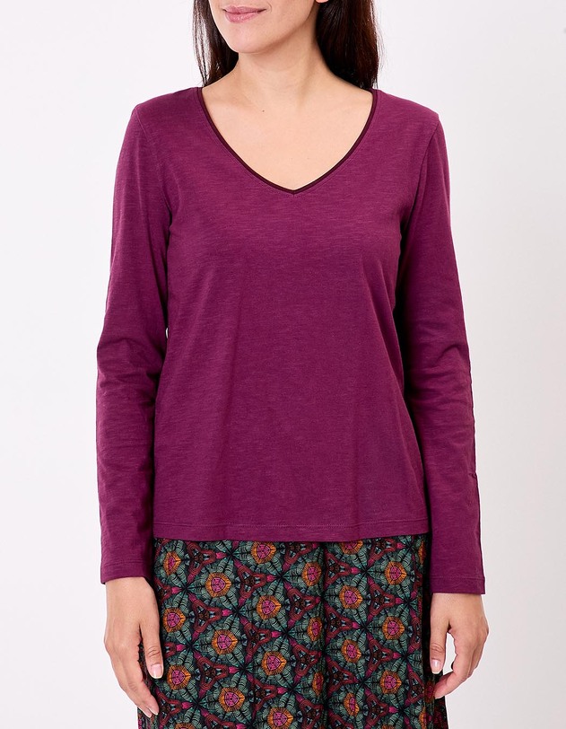 Plain organic cotton V-neck T-shirt femme La Fianc&eacute;e
