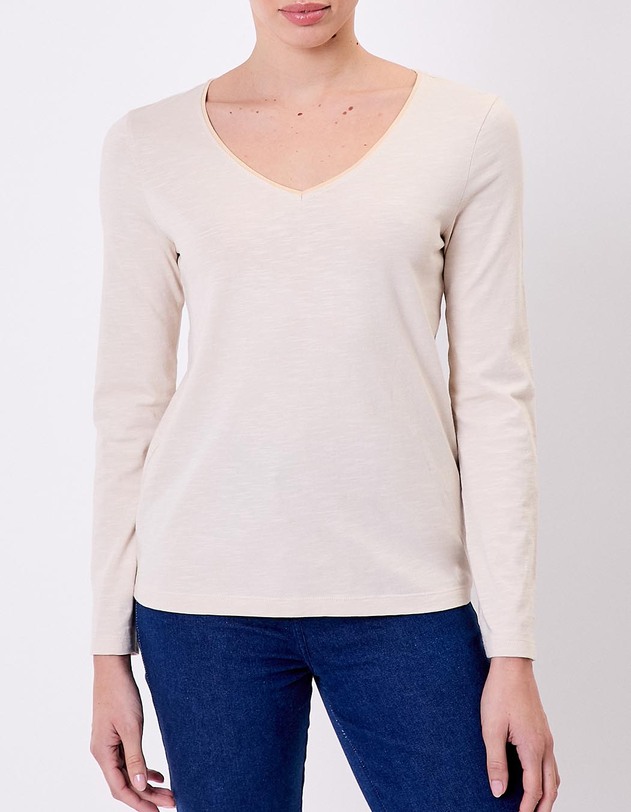 Plain organic cotton V-neck T-shirt femme La Fianc&eacute;e