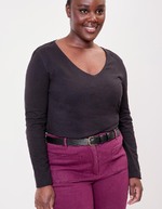 Plain organic cotton V-neck T-shirt femme La Fiancée