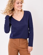 Plain organic cotton V-neck T-shirt femme La Fiancée