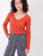 Plain organic cotton V-neck T-shirt femme La Fiancée