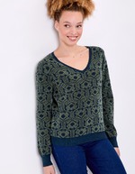 Jacquard knit V-neck sweater femme Princesse Nomade