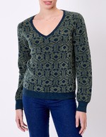 Jacquard knit V-neck sweater femme Princesse Nomade