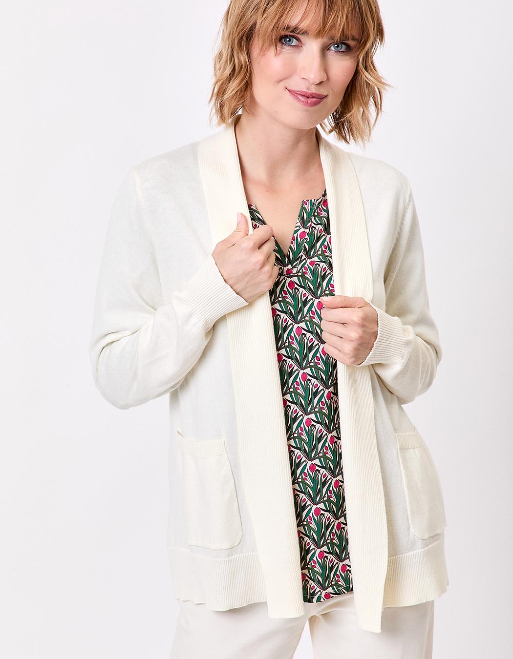 Plain long shawl-collar cardigan femme La Fiancée