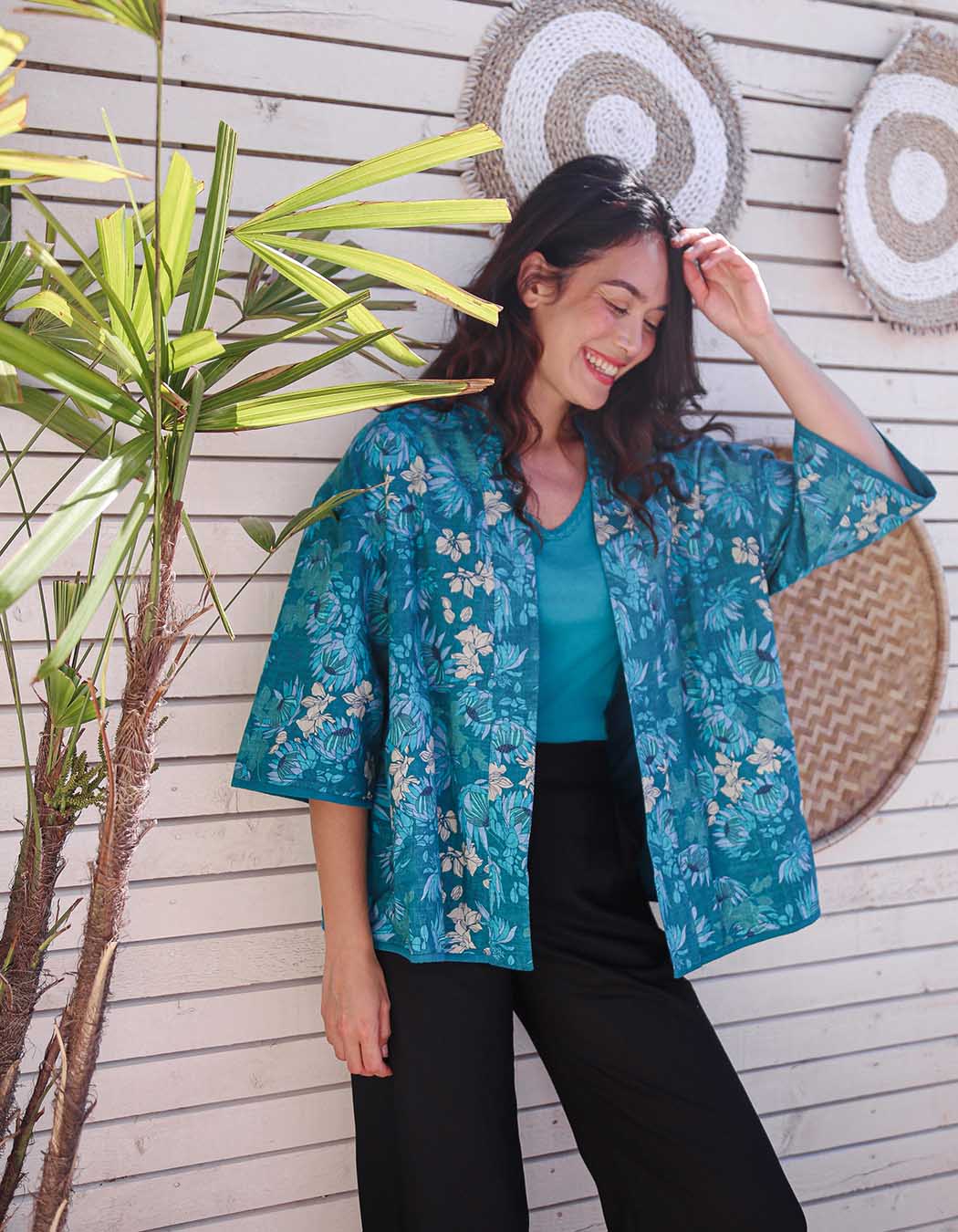 Reversible organic cotton kimono jacket femme La Fiancée