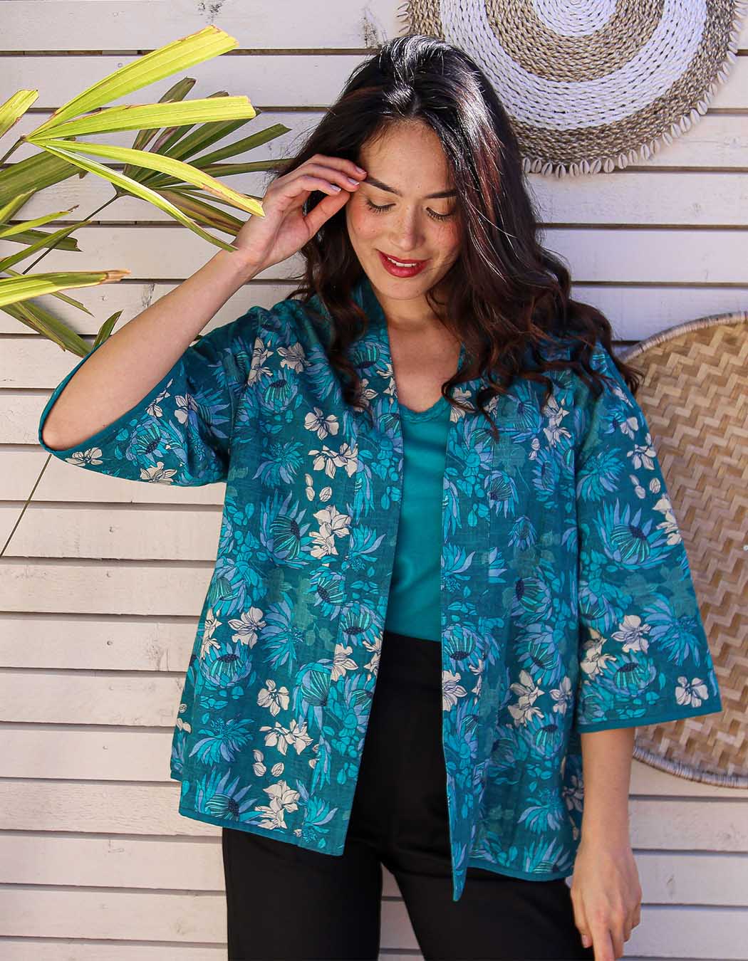 Reversible organic cotton kimono jacket femme La Fiancée