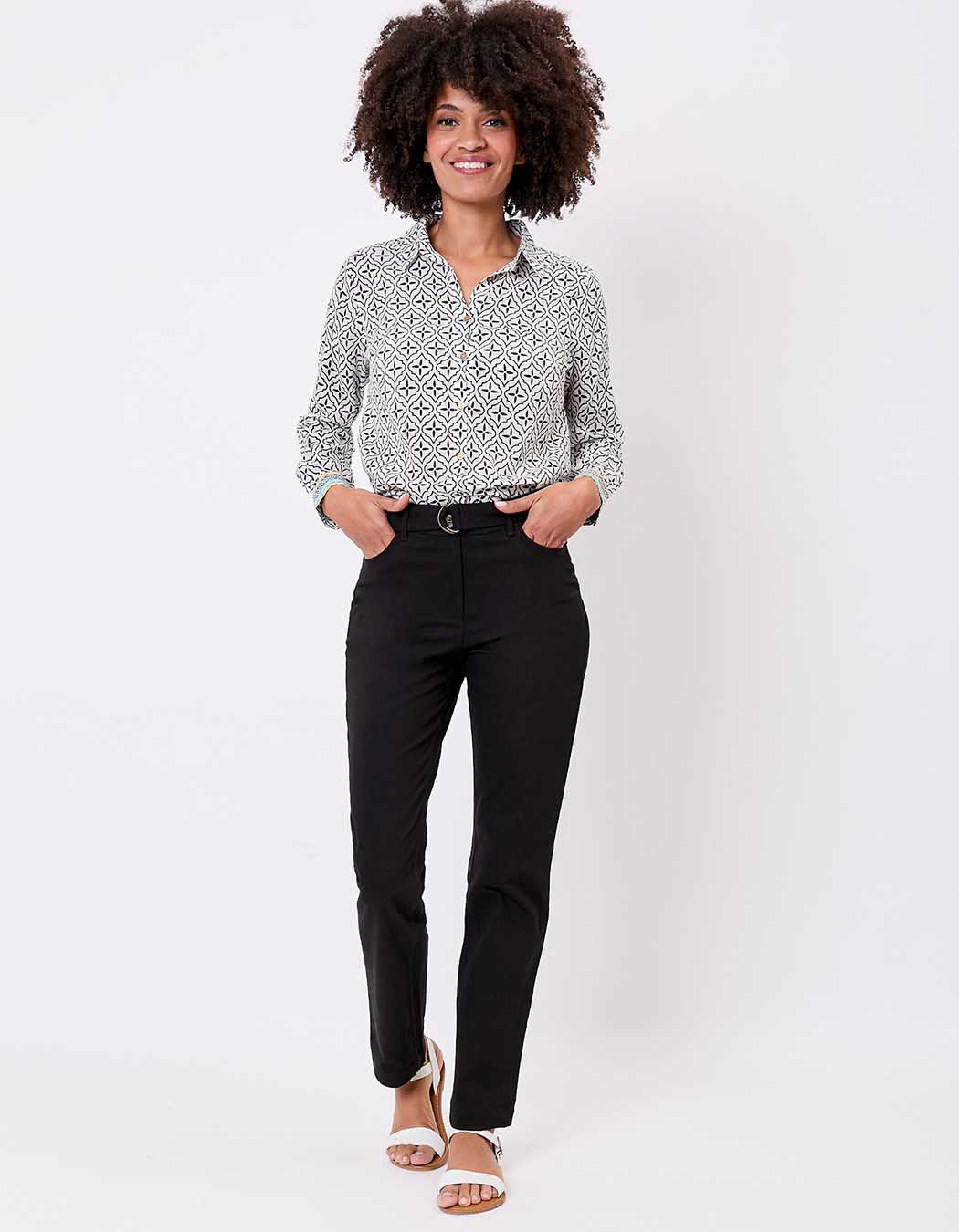 Fitted belted stretch cotton trousers femme La Fiancée