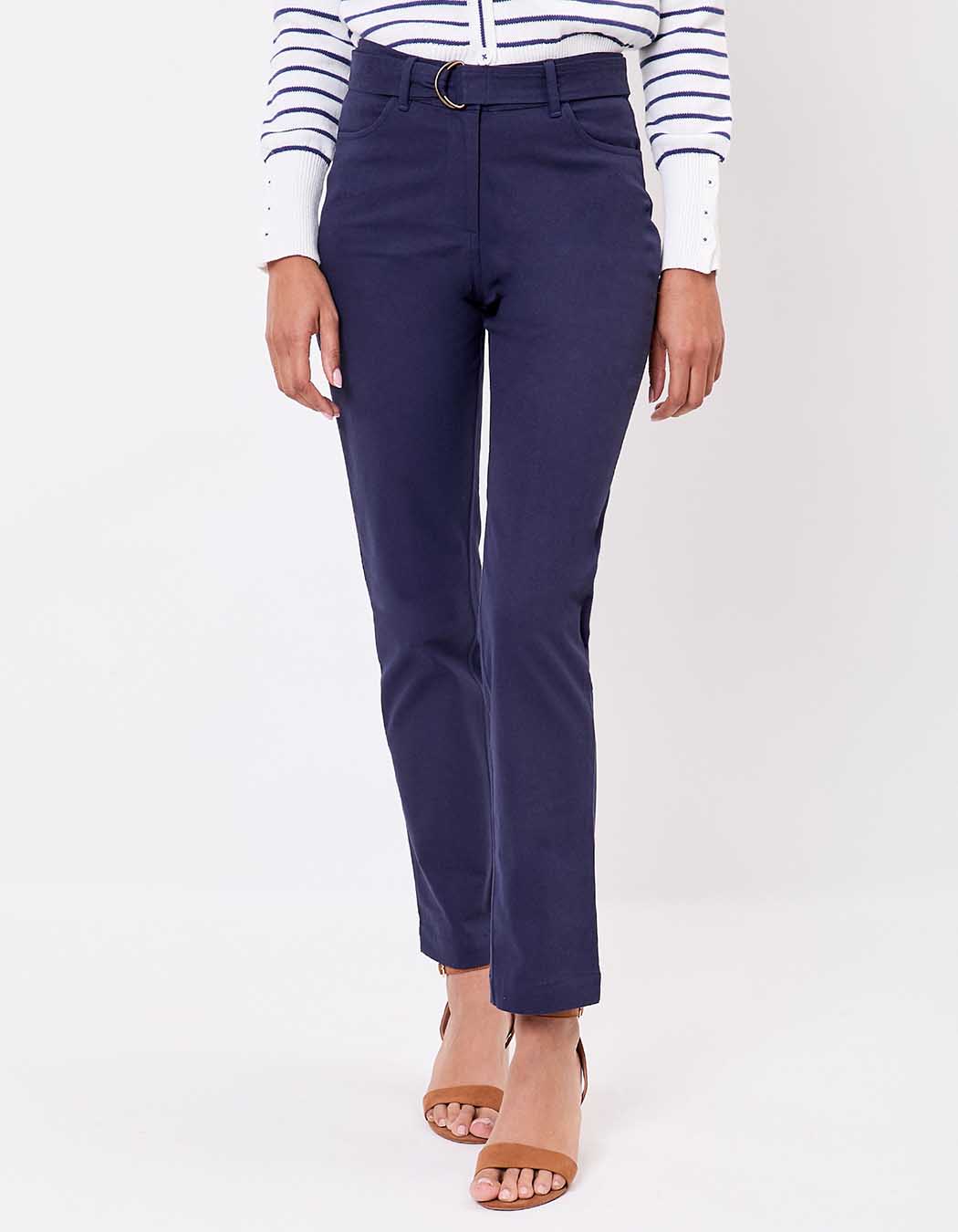 Fitted belted stretch cotton trousers femme La Fiancée
