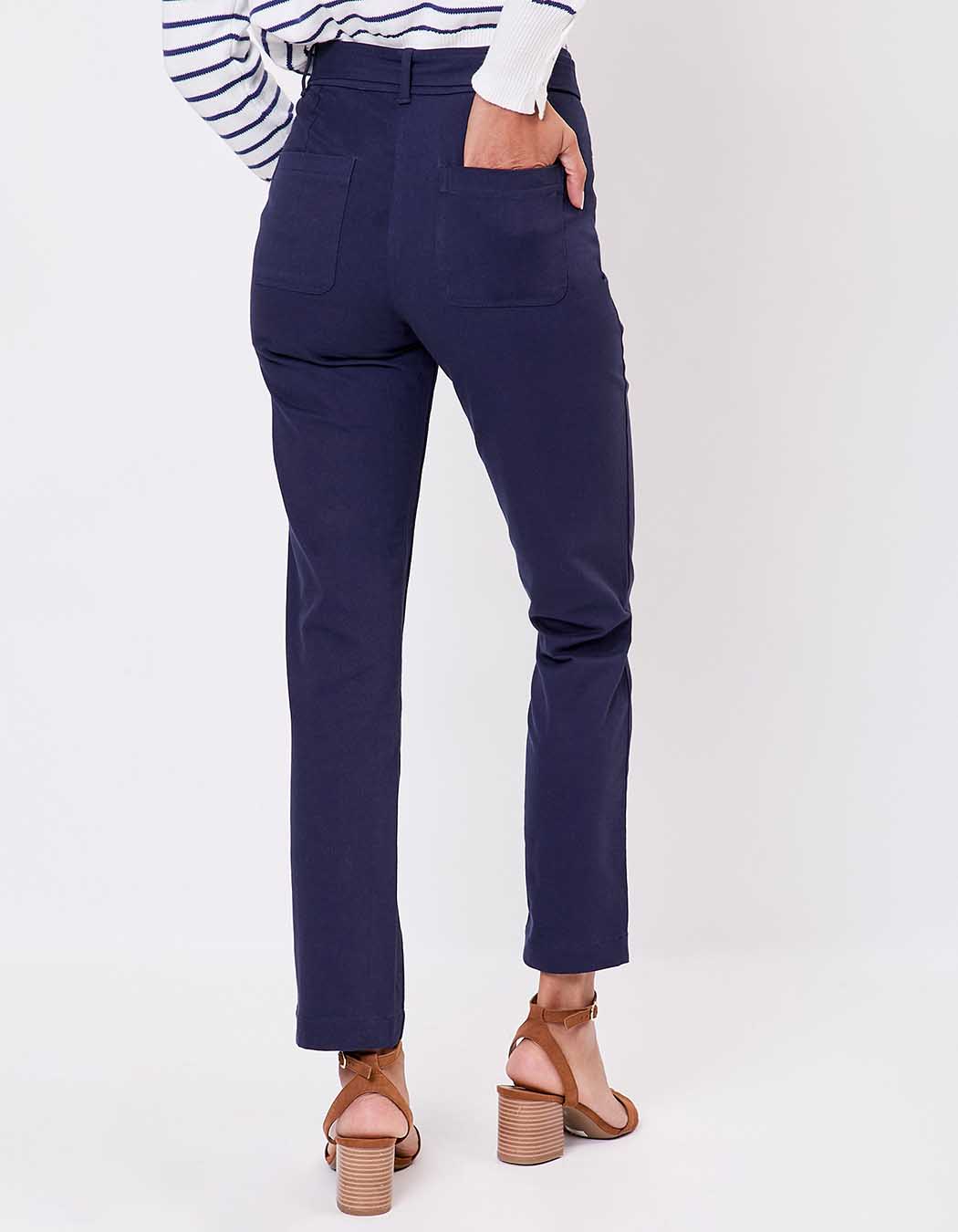 Fitted belted stretch cotton trousers femme La Fiancée
