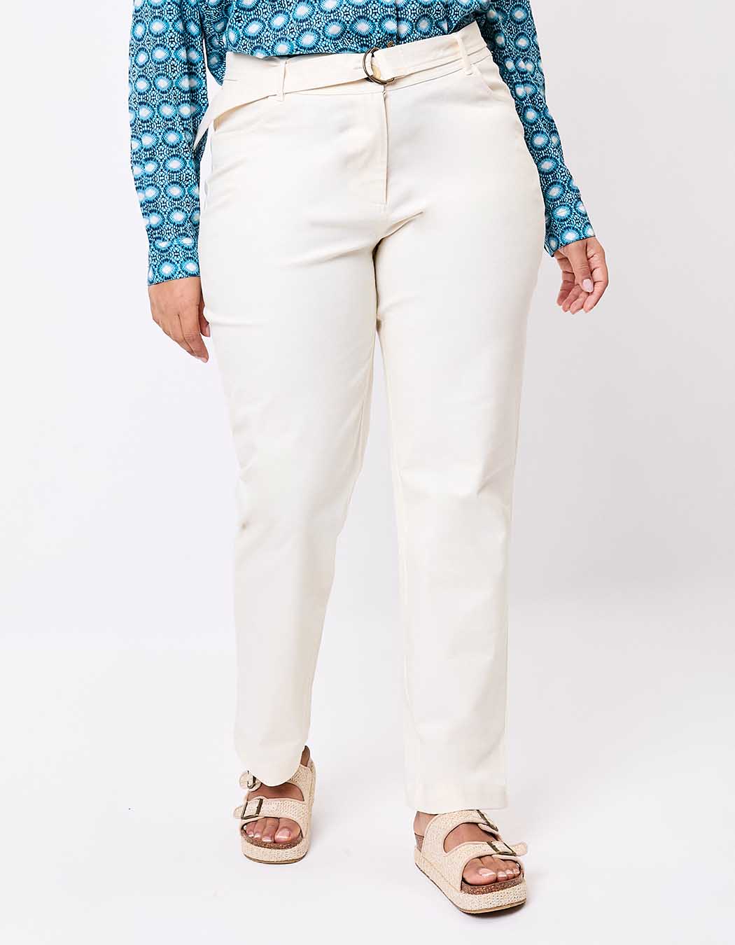 Fitted belted stretch cotton trousers femme La Fianc&eacute;e
