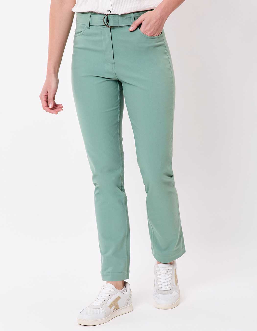 Fitted belted stretch cotton trousers femme La Fiancée