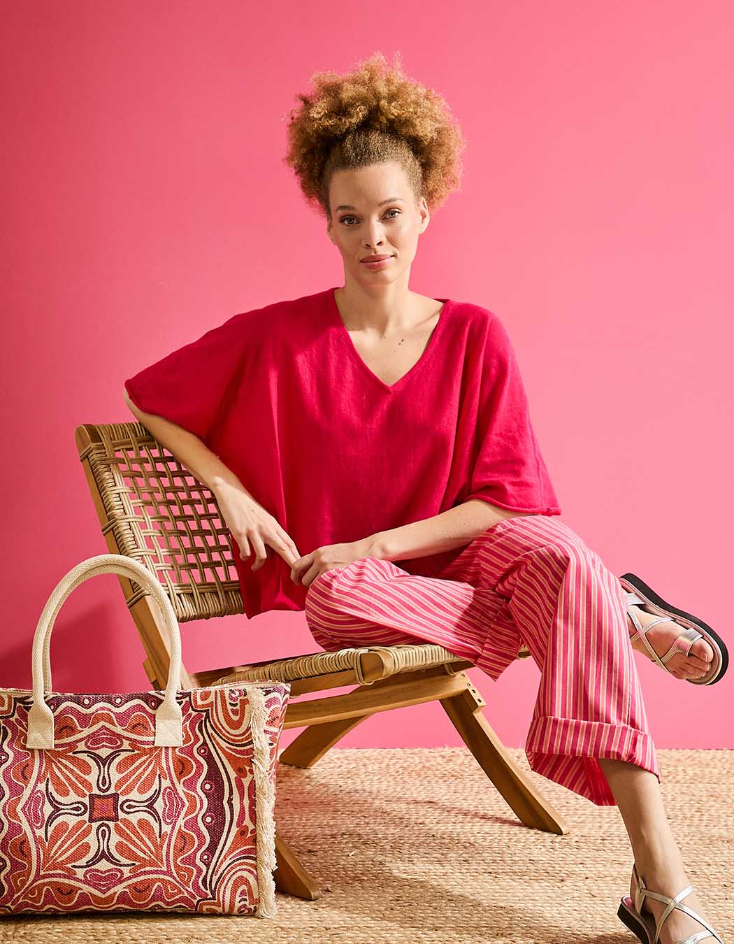 Striped organic cotton trousers femme La Fiancée
