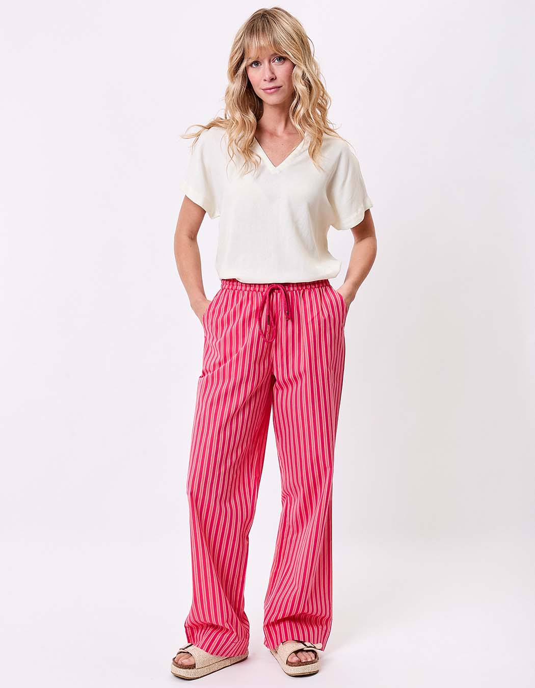 Striped organic cotton trousers femme La Fiancée