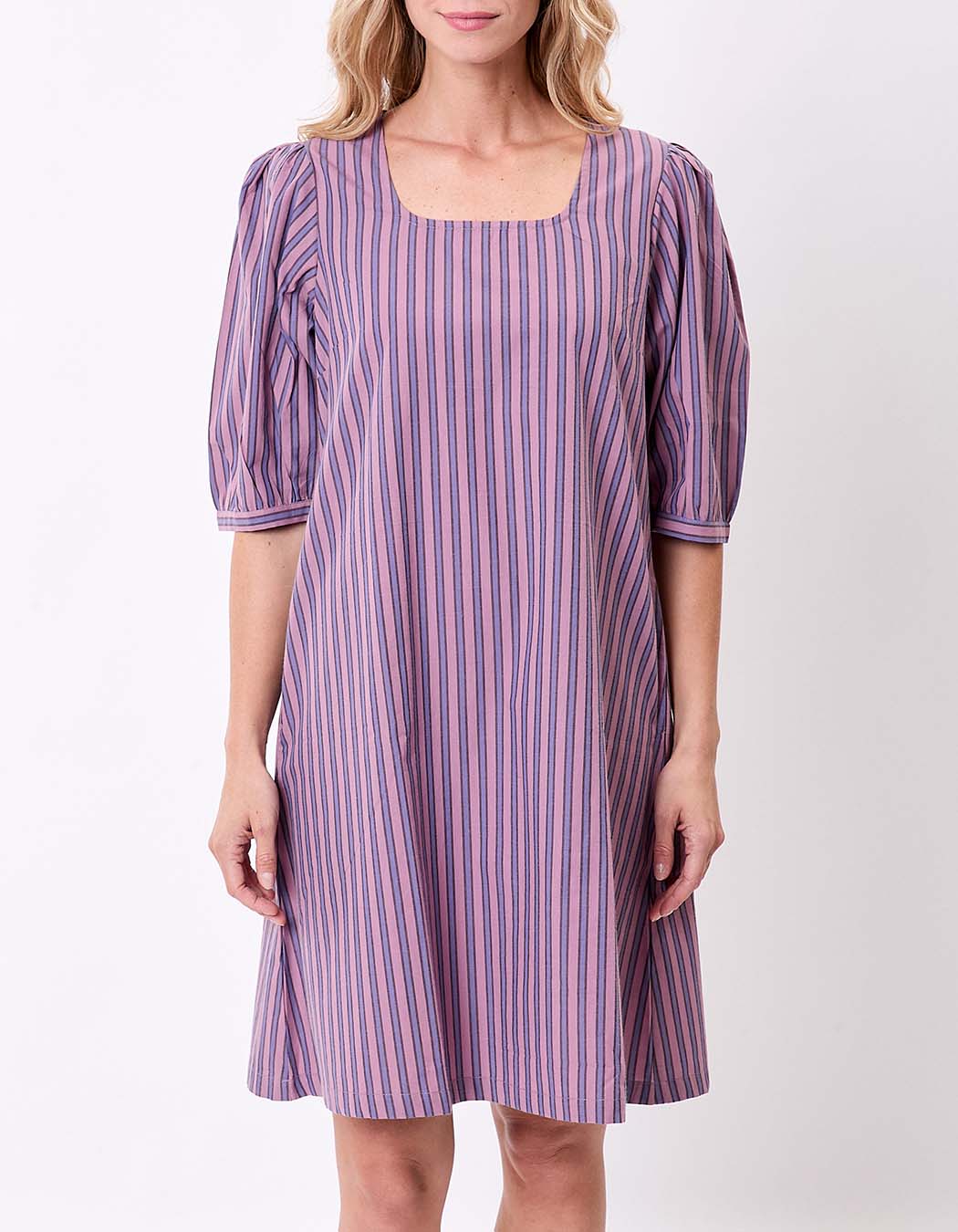 Striped organic cotton square-neck dress femme La Fiancée