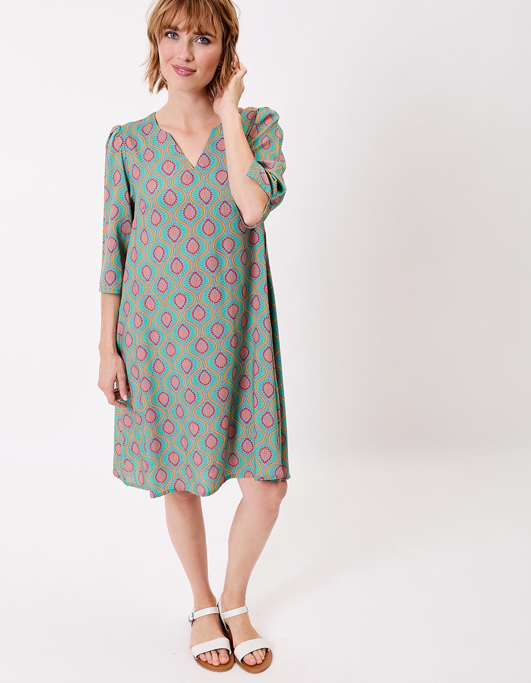 Flowy flared dress with 3/4 sleeves femme La Fiancée