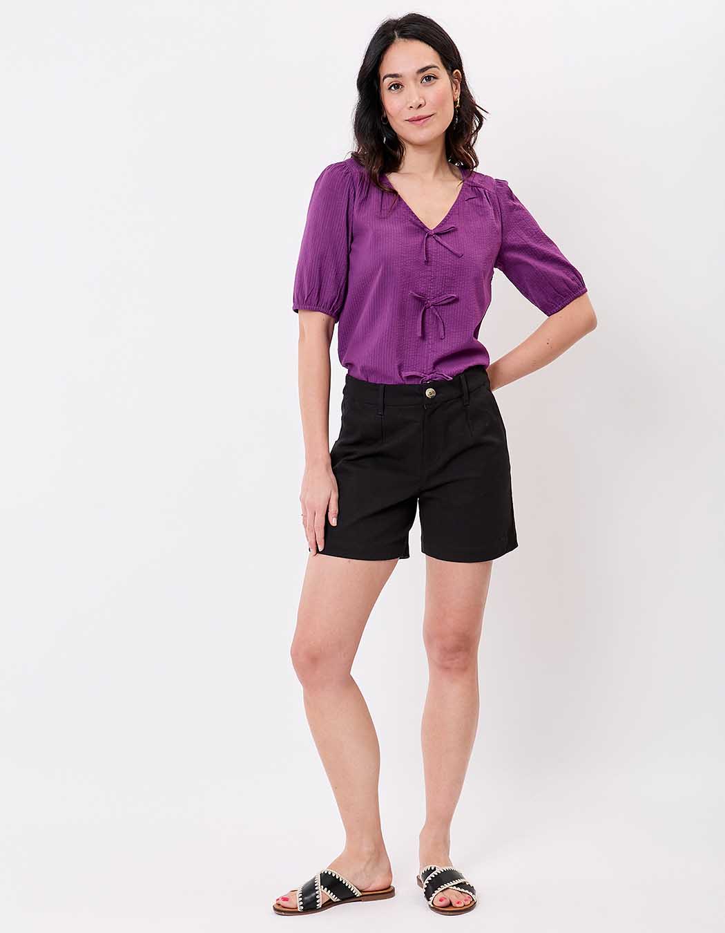 Plain cotton elastane shorts femme La Fiancée