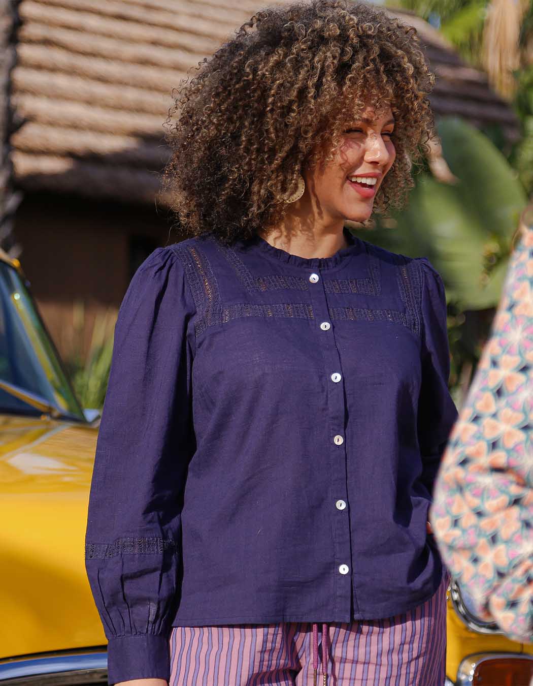 Organic cotton macramé shirt femme La Fiancée