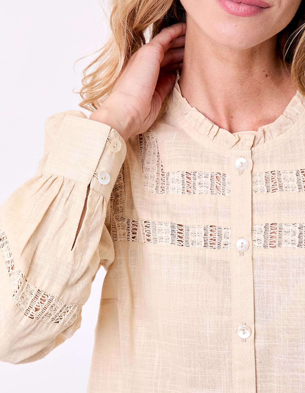 Organic cotton macramé shirt femme La Fiancée