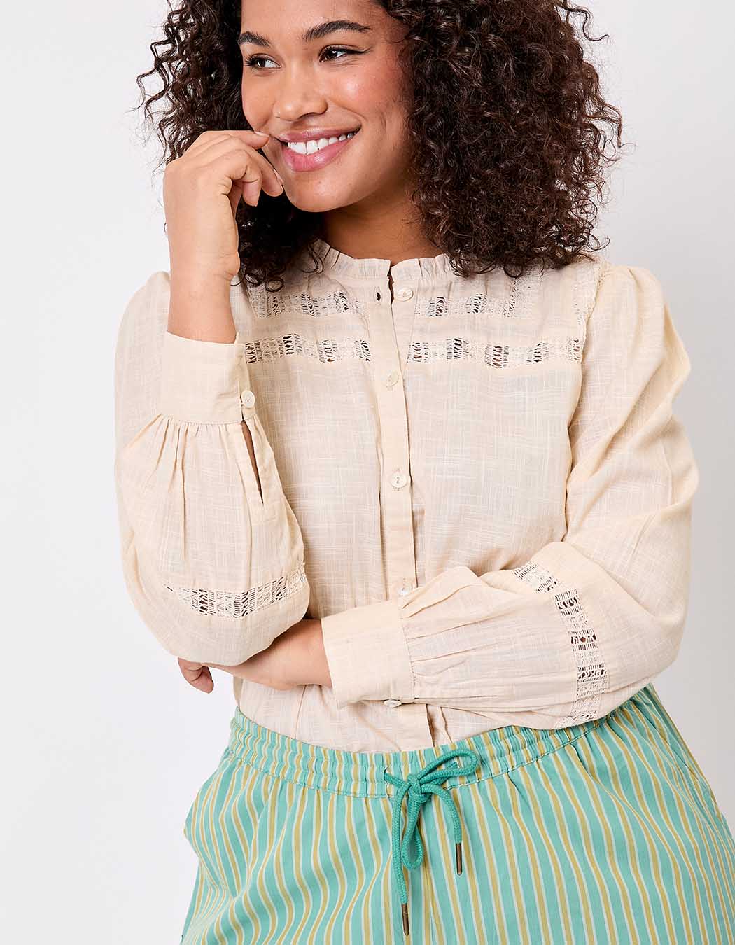 Organic cotton macramé shirt femme La Fiancée