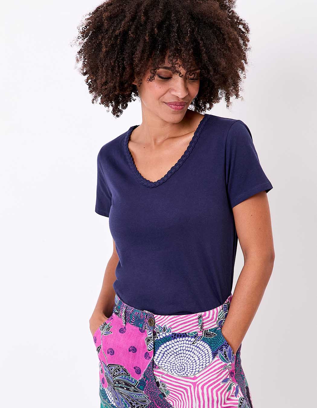 Organic cotton braided-neck T-shirt femme La Fiancée