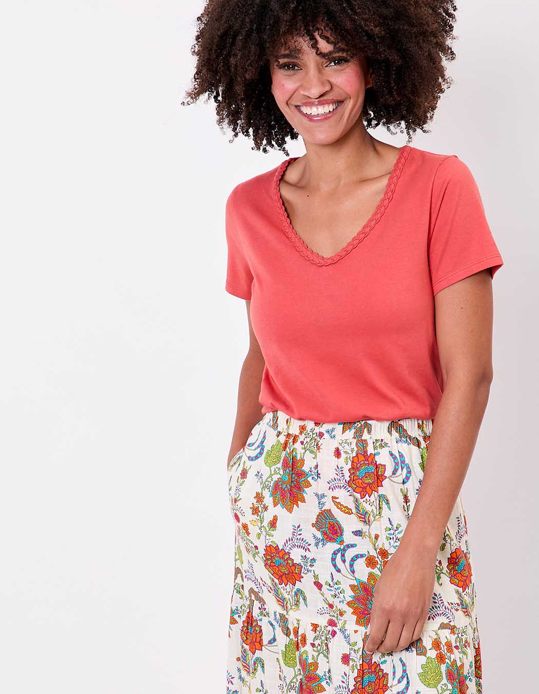 Organic cotton braided-neck T-shirt femme La Fiancée