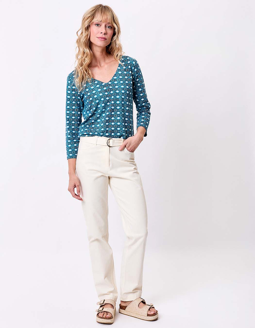 Printed 3/4 sleeve organic cotton T-shirt femme La Fiancée