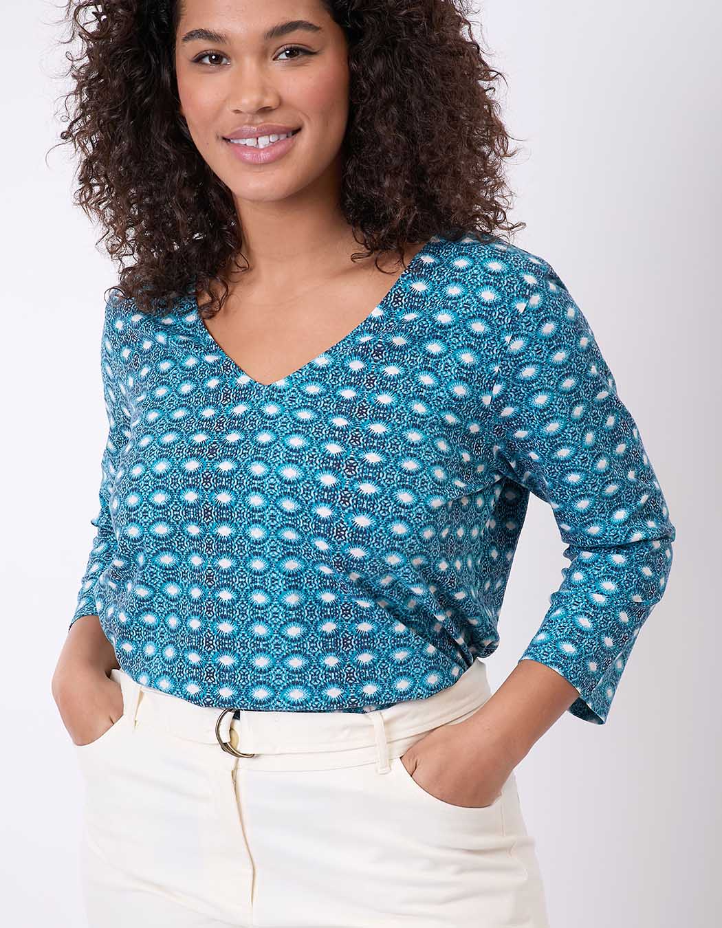 Printed 3/4 sleeve organic cotton T-shirt femme La Fiancée