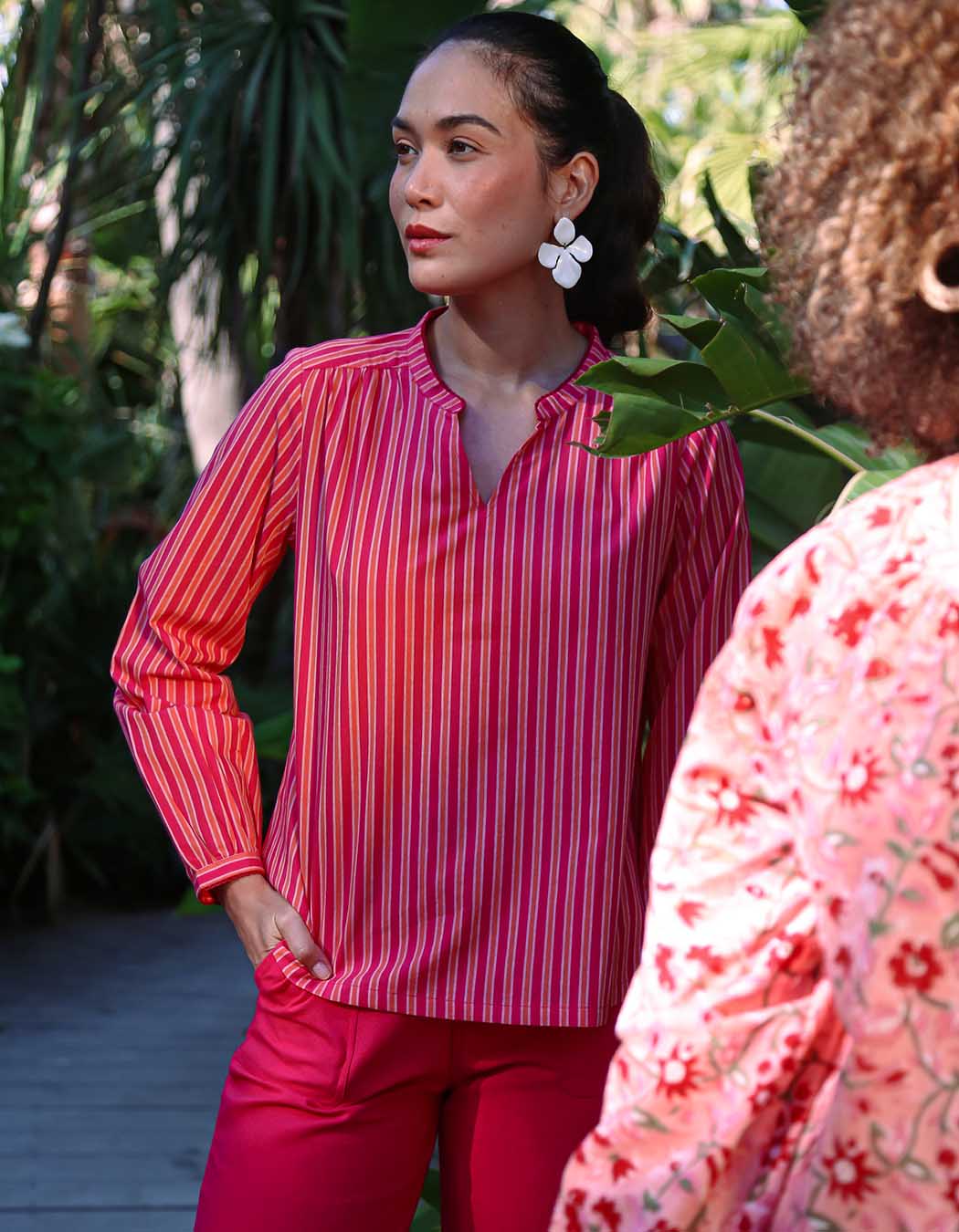 Striped organic cotton long-sleeve blouse femme La Fiancée