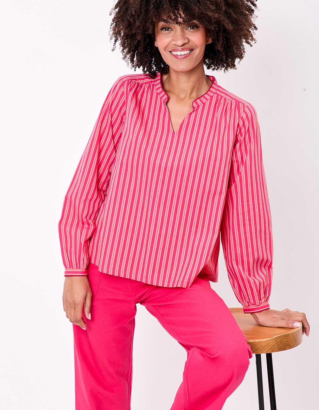 Striped organic cotton long-sleeve blouse femme La Fiancée