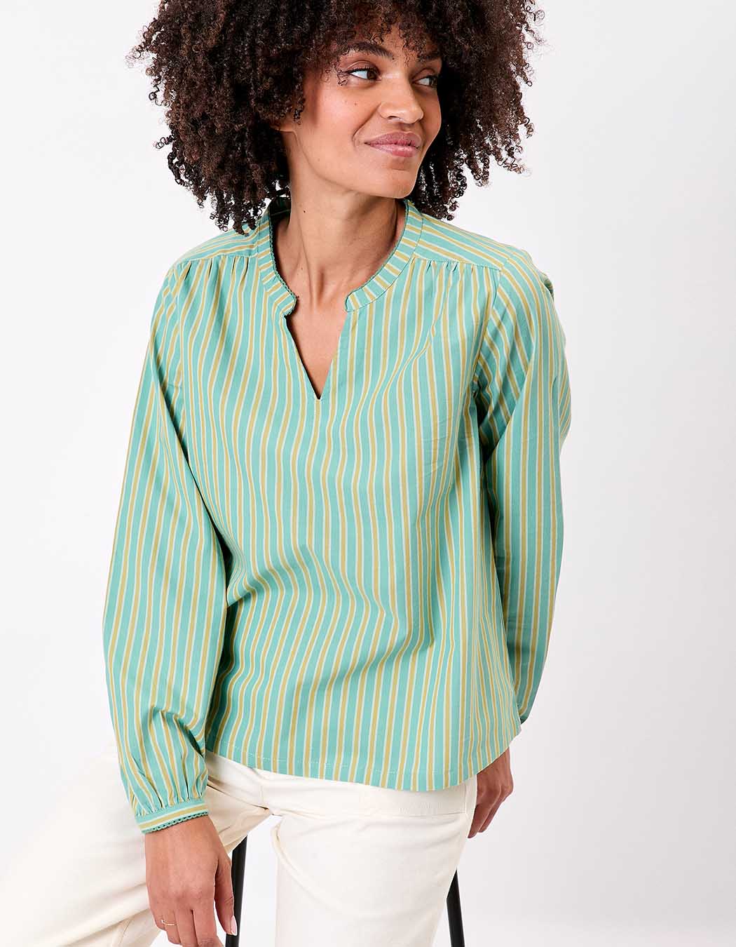 Striped organic cotton long-sleeve blouse femme La Fiancée