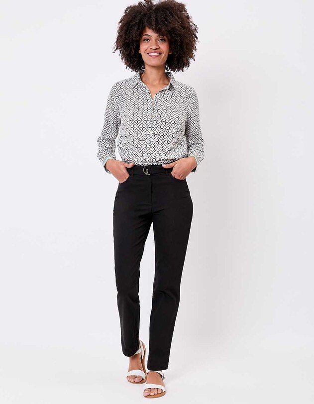 Fitted belted stretch cotton trousers femme La Fianc&eacute;e