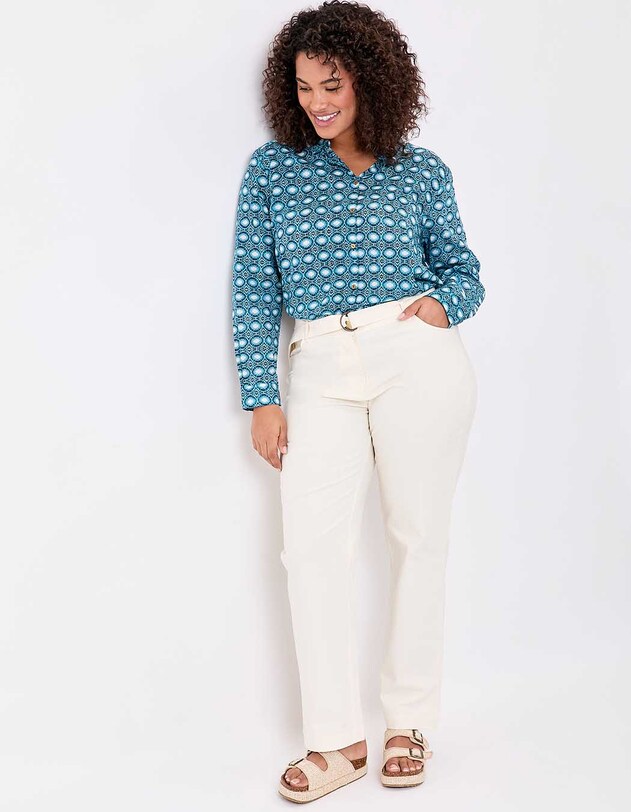 Fitted belted stretch cotton trousers femme La Fianc&eacute;e