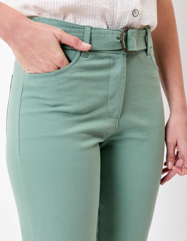 Fitted belted stretch cotton trousers femme La Fianc&eacute;e