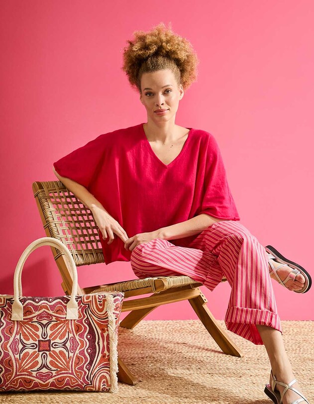 Striped organic cotton trousers femme La Fianc&eacute;e