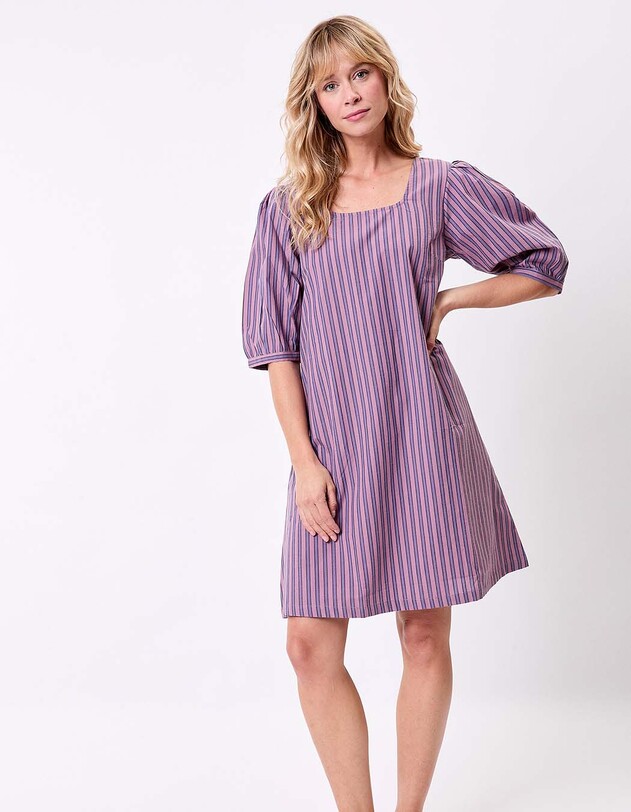Striped organic cotton square-neck dress femme La Fianc&eacute;e