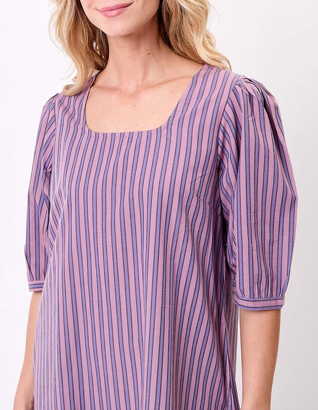 Striped organic cotton square-neck dress femme La Fianc&eacute;e