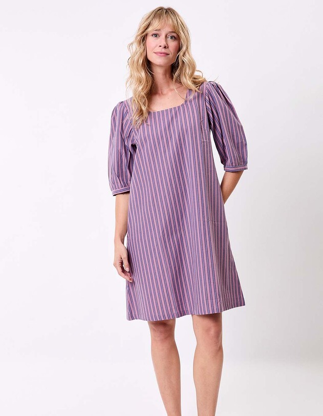 Striped organic cotton square-neck dress femme La Fianc&eacute;e