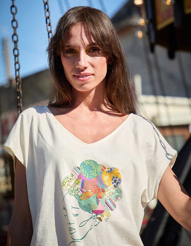 Organic cotton V-neck T-shirt femme La Fianc&eacute;e