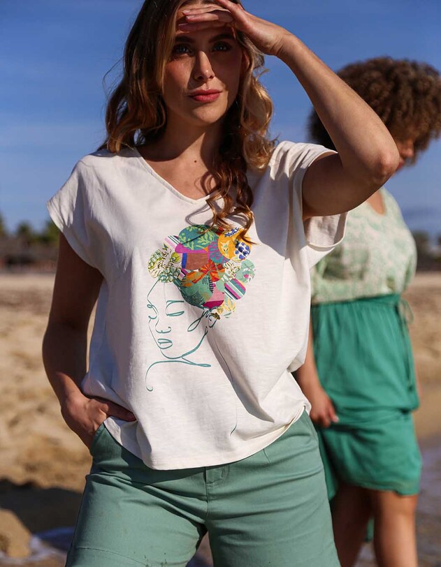 Organic cotton V-neck T-shirt femme La Fianc&eacute;e
