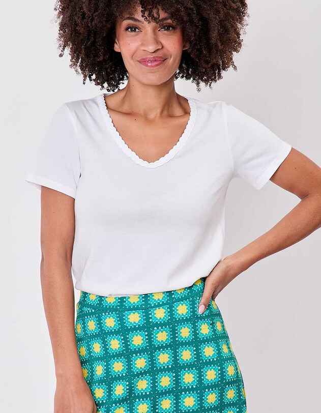 Organic cotton braided-neck T-shirt femme La Fianc&eacute;e