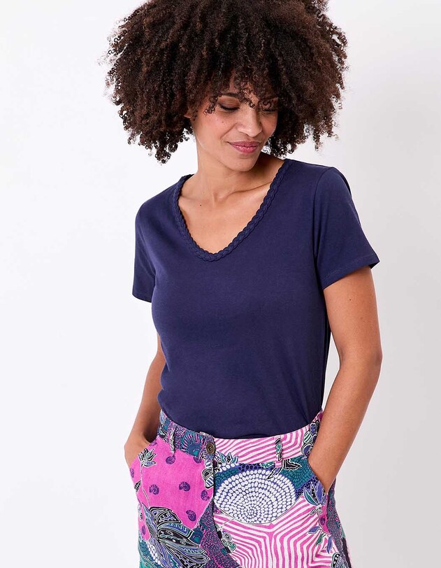 Organic cotton braided-neck T-shirt femme La Fianc&eacute;e
